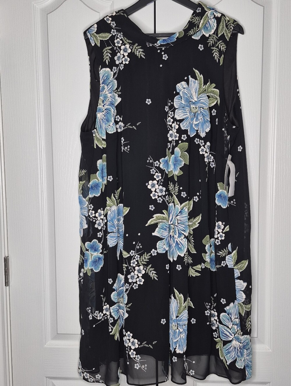 Signature By Robbie Bee Black Dress Sz 22w Blue Floral Print